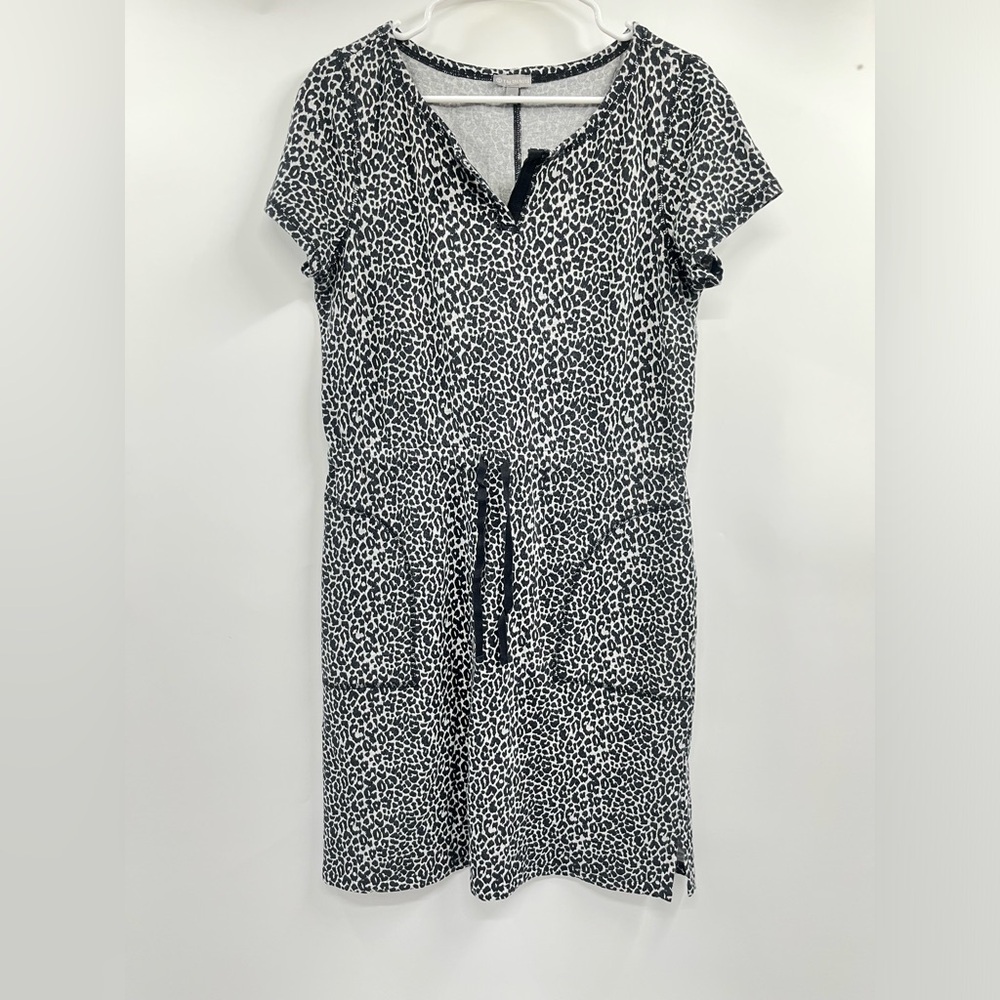 T by Talbots Black Cream Cheetah Animal Print Short Sleeve Casual Dress Size M